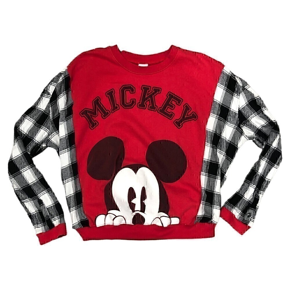 Upcycled mouse sweatshirt reworked oversized black red white pullover OOAK